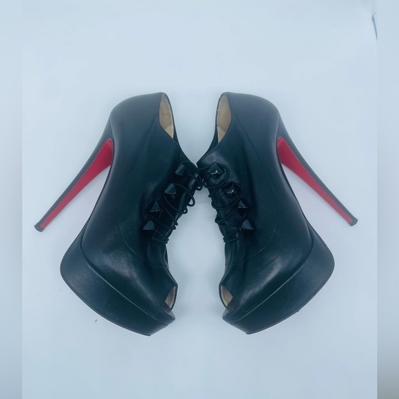 Christian Louboutin Black leather Loubout Pyramid 150mm ankle bootie EU 38.5 - Picture 7 of 13